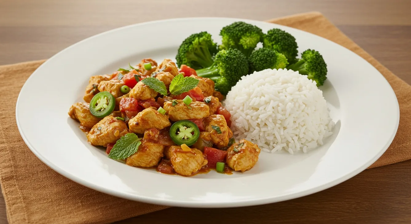 Chicken Kebat with Coconut Rice and Garlic Broccoli