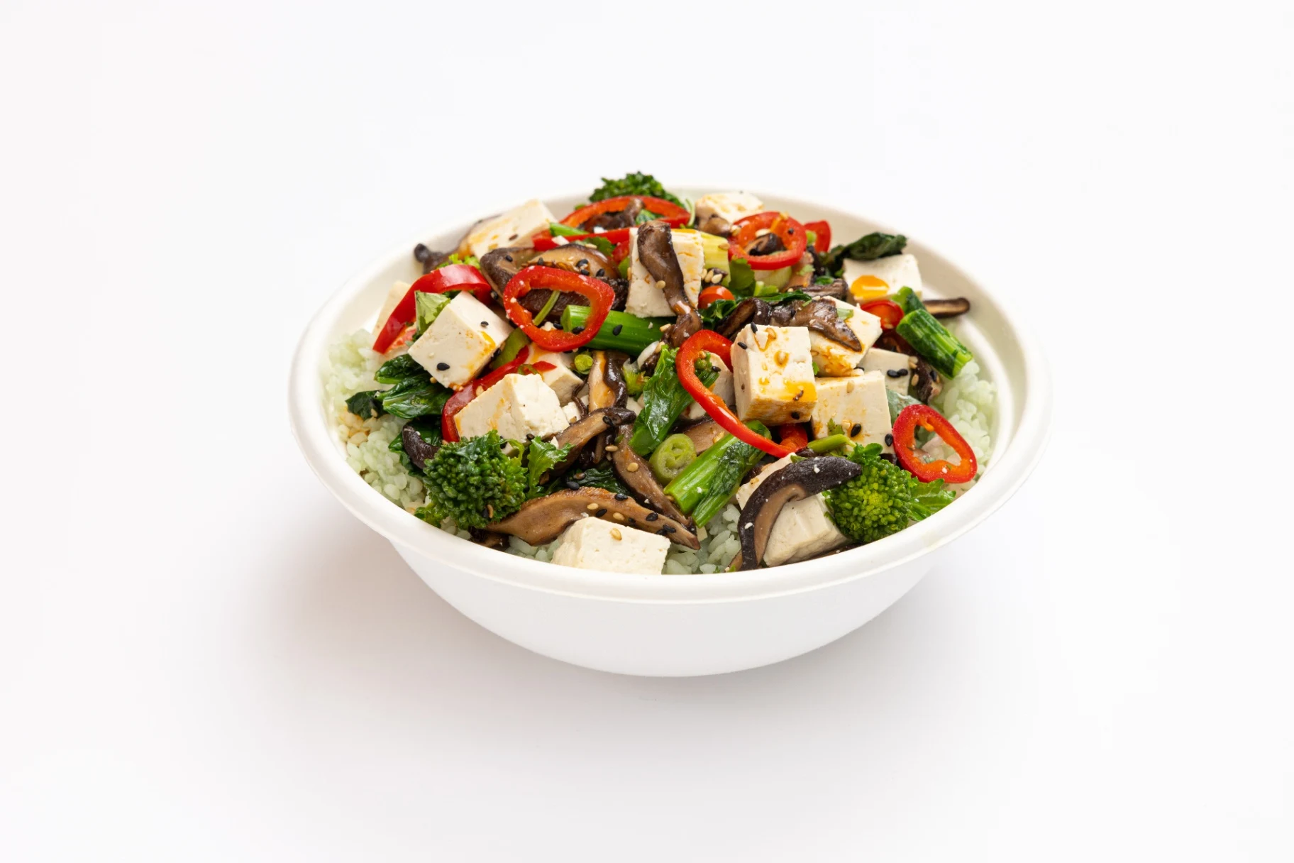 Shiitake Chili Tofu Bowl with Cauliflower Rice