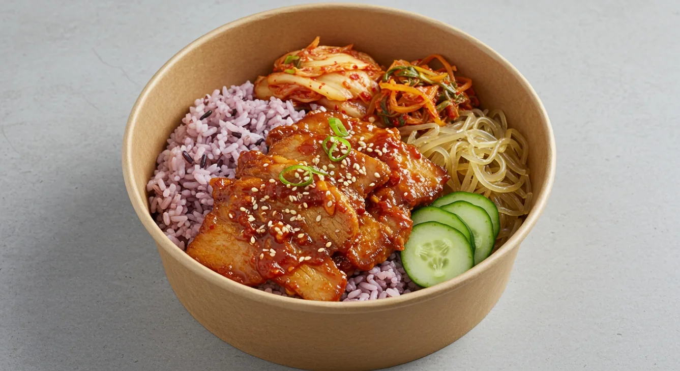 Spicy Pork with Purple Rice and Japchae