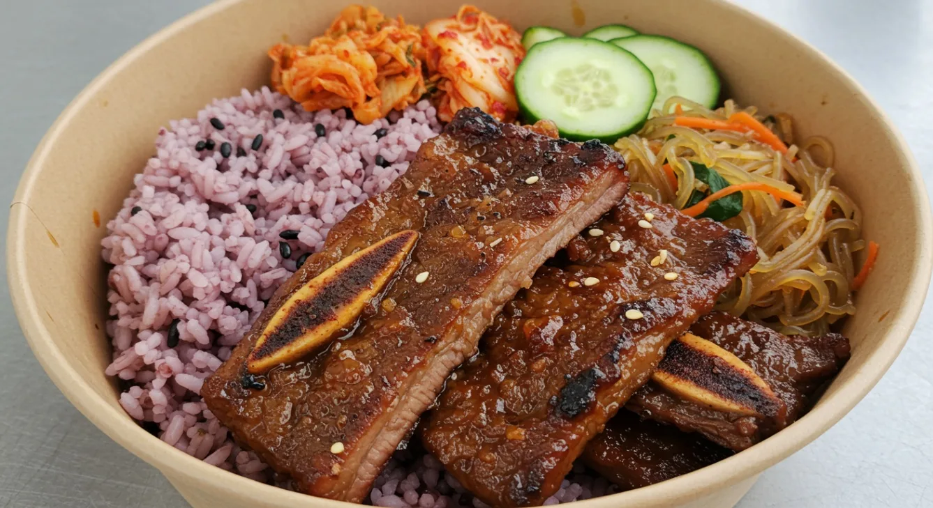 Galbi with Purple Rice and Japchae