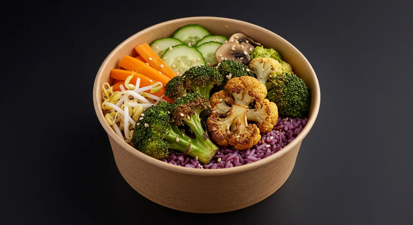 Allergen Free Korean Roasted Veggies with Purple Rice and Assorted Veggies