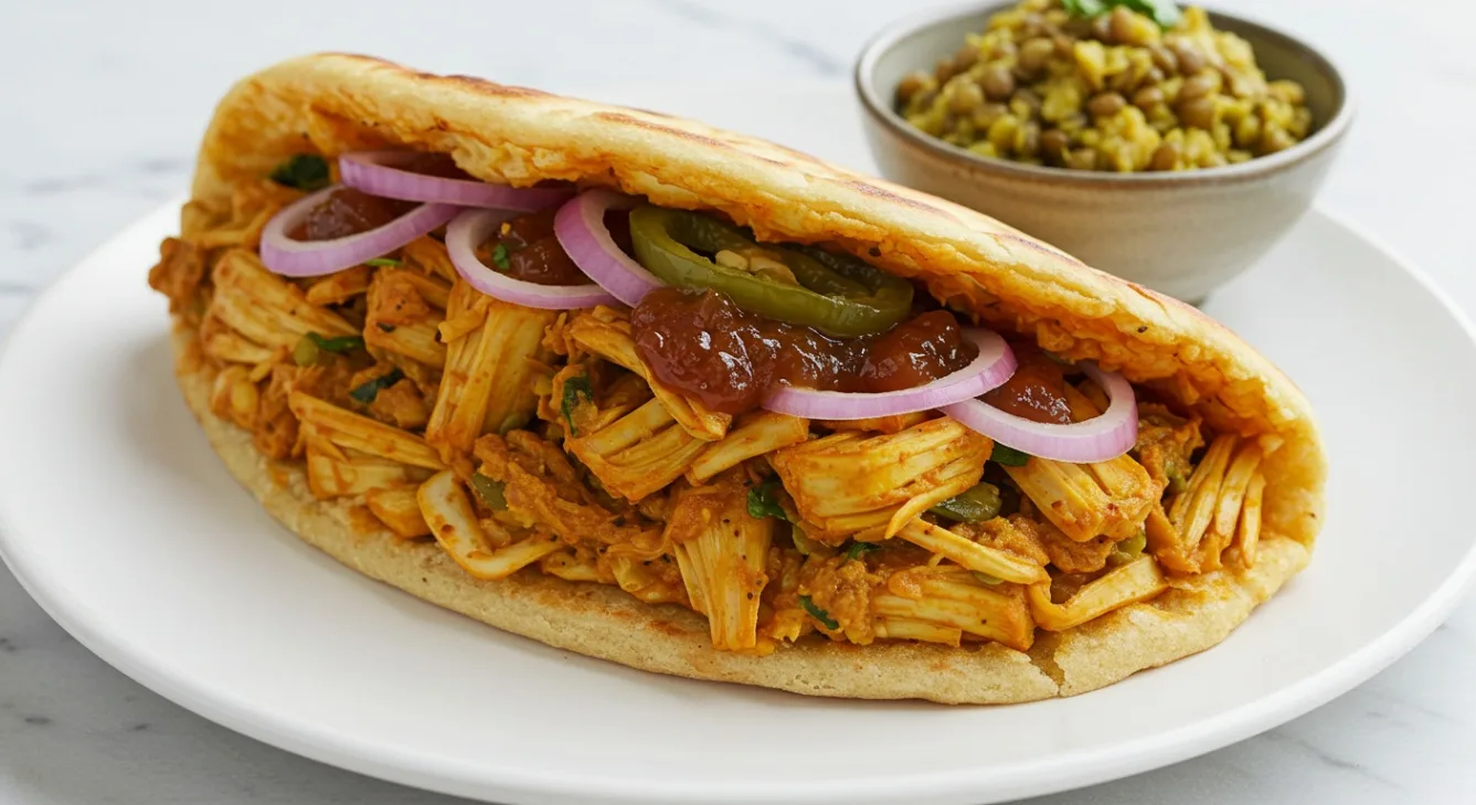 Jackfruit Masala Naan Wrap with Lentil Salad