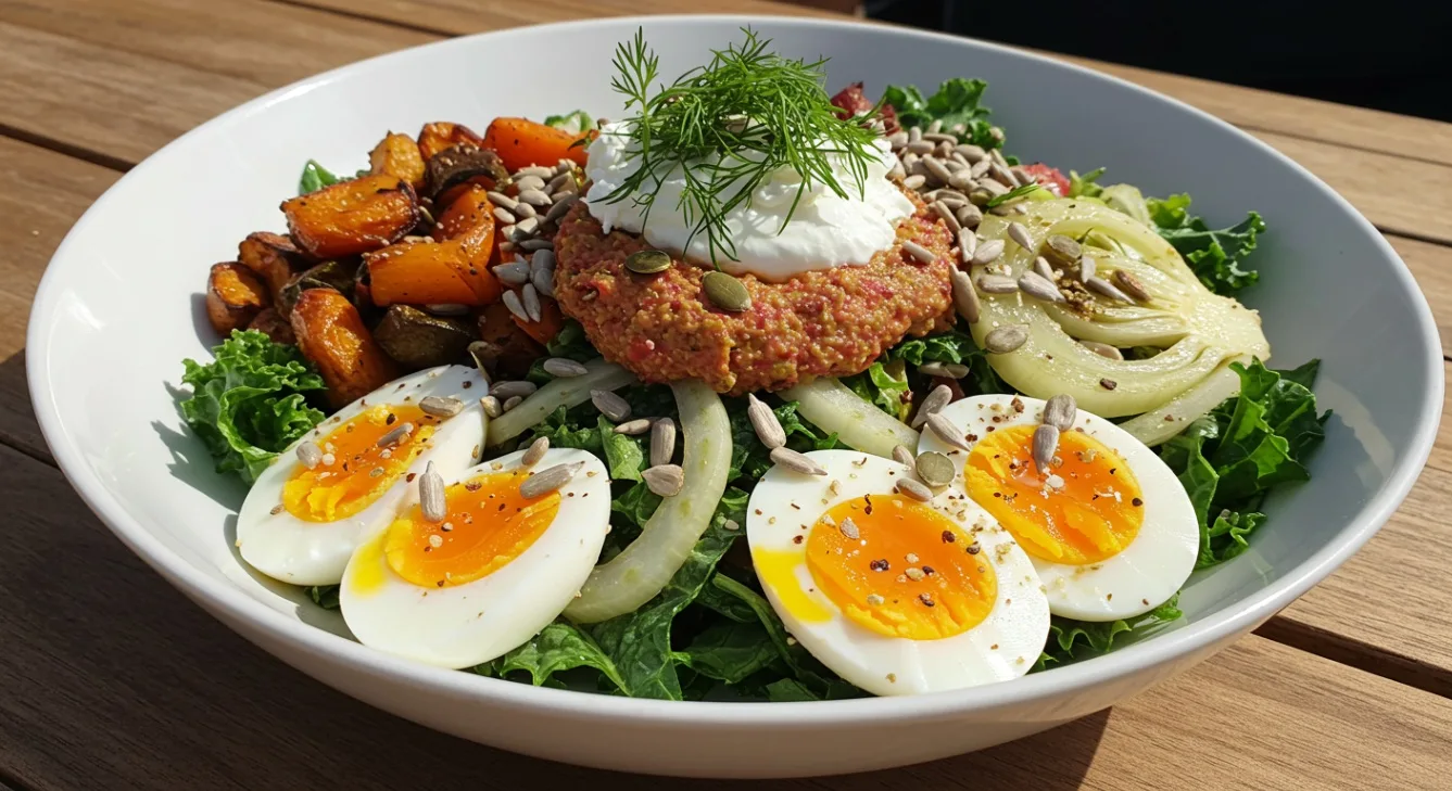 Vegetarian Pink Power Salad with Organic Egg