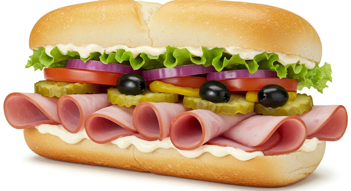 Regular Ham and Swiss Sub on White Bread (No Tomatoes)