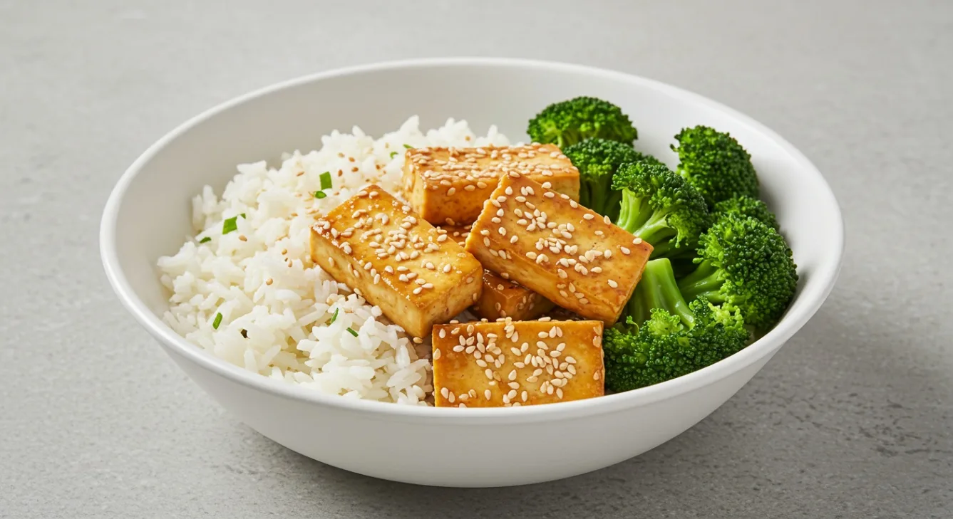 Sesame Grilled Tofu With Basmati Rice and Broccoli