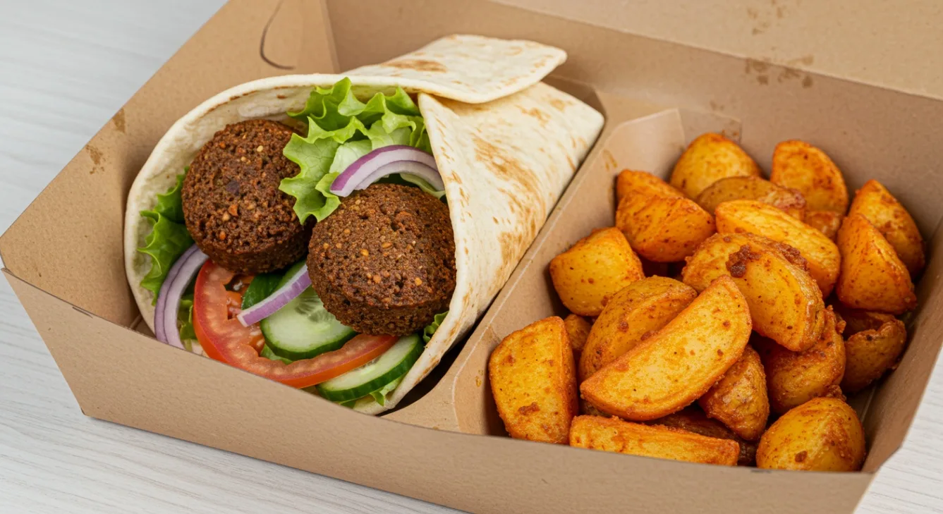 Falafel Wrap with Tahini and Spicy Potatoes