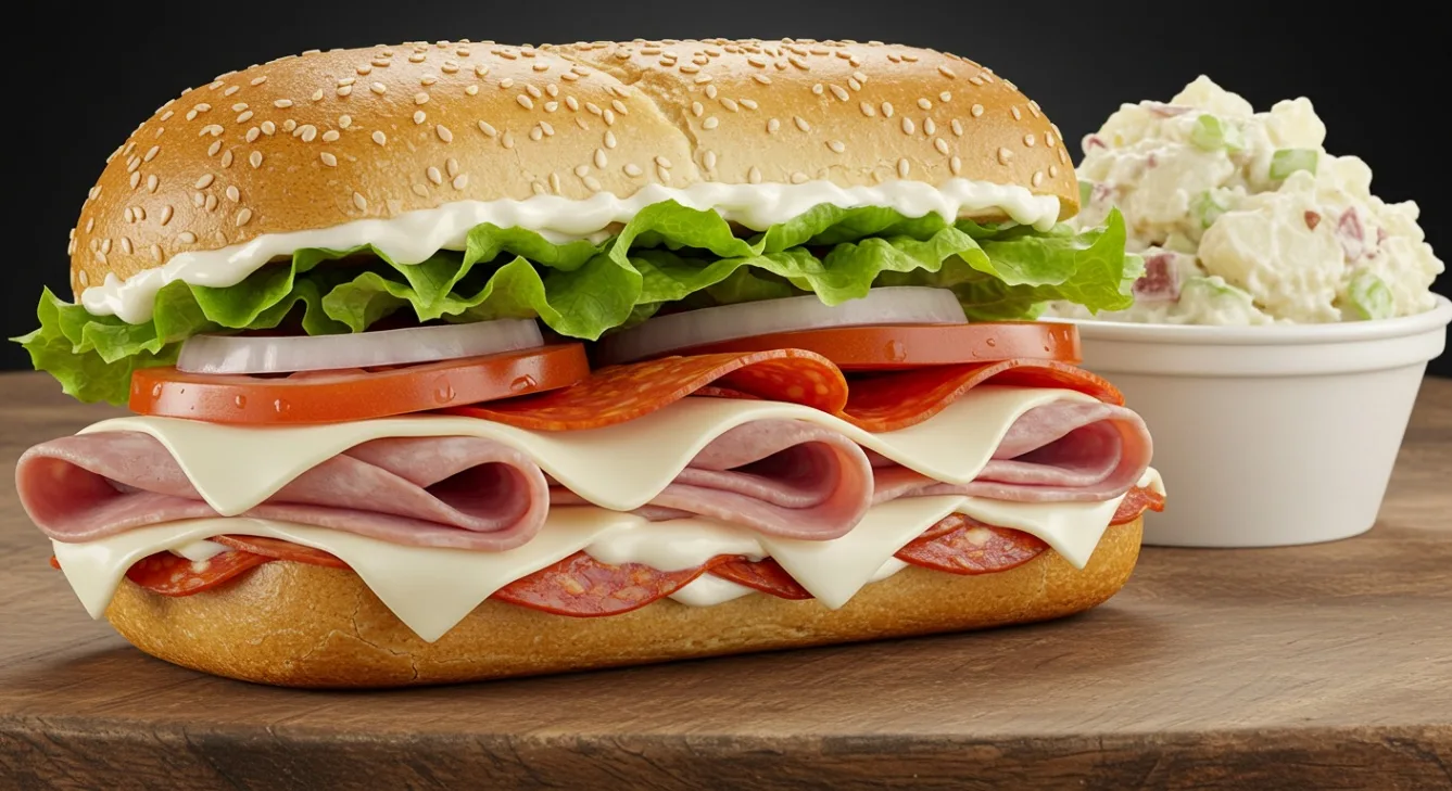 Italian Sub Sandwich and Potato Salad with Bacon