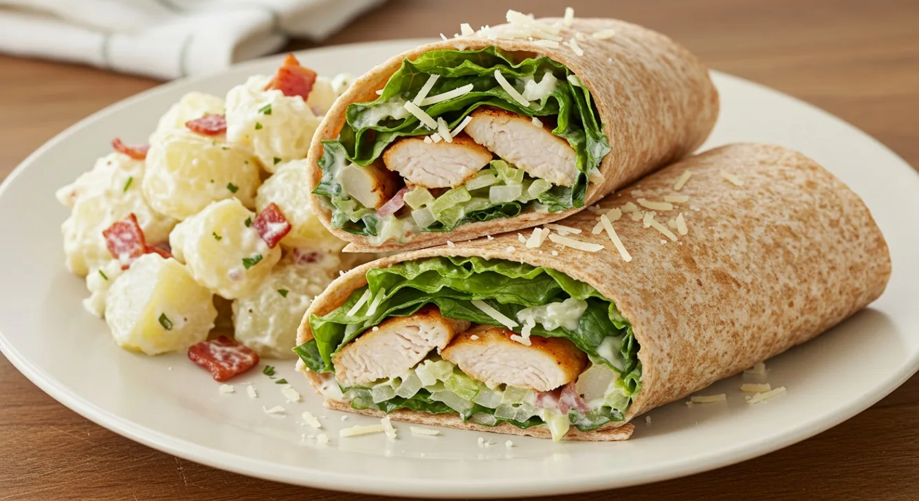Chicken Caesar Wrap and Potato Salad with Bacon