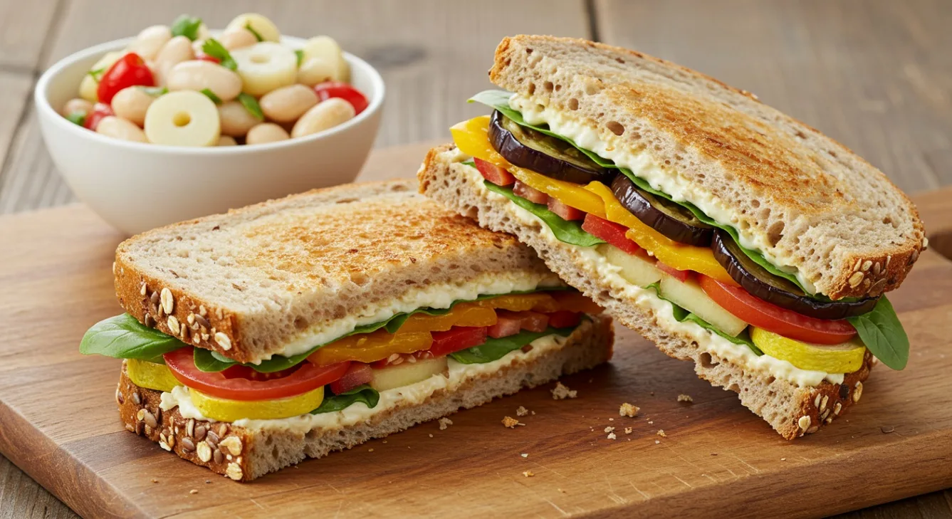 Mediterranean Roasted Veggie Sandwich and Heart of Palm and White Bean Salad
