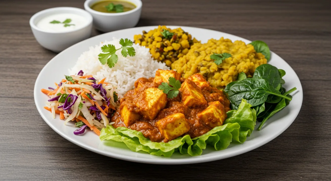 Paneer Tikka Masala | White Basmati Rice | Spicy Cabbage Slaw - Fresh Spinach | Cool - Medium