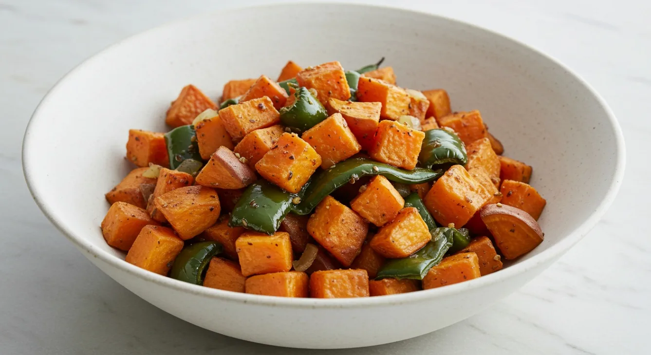 Roasted Sweet Potato Poblano Pepper Hash