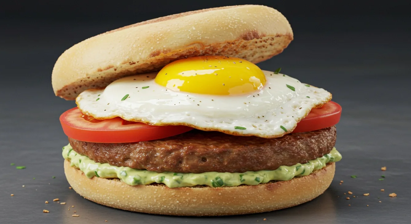 Impossible Sausage, Egg, and Tomato Breakfast Sandwich