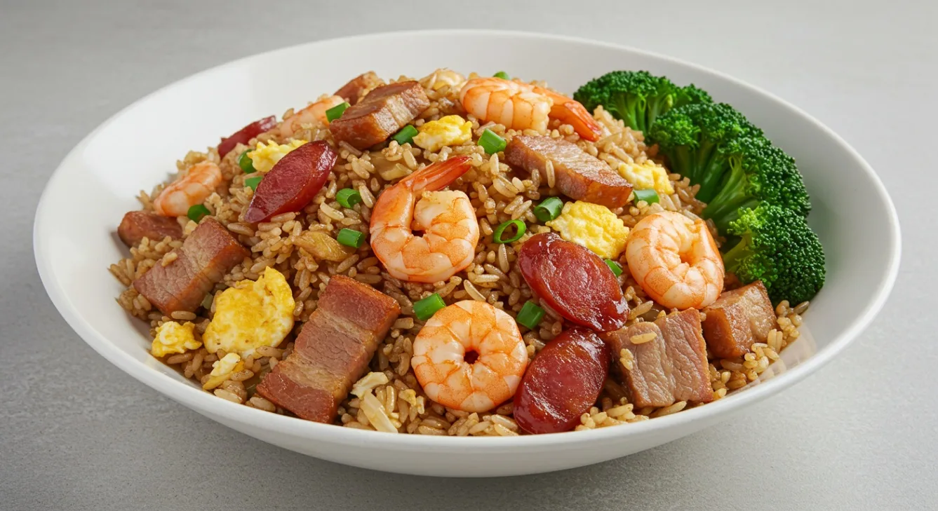 Duck Fat Fried Rice and Steamed Broccoli