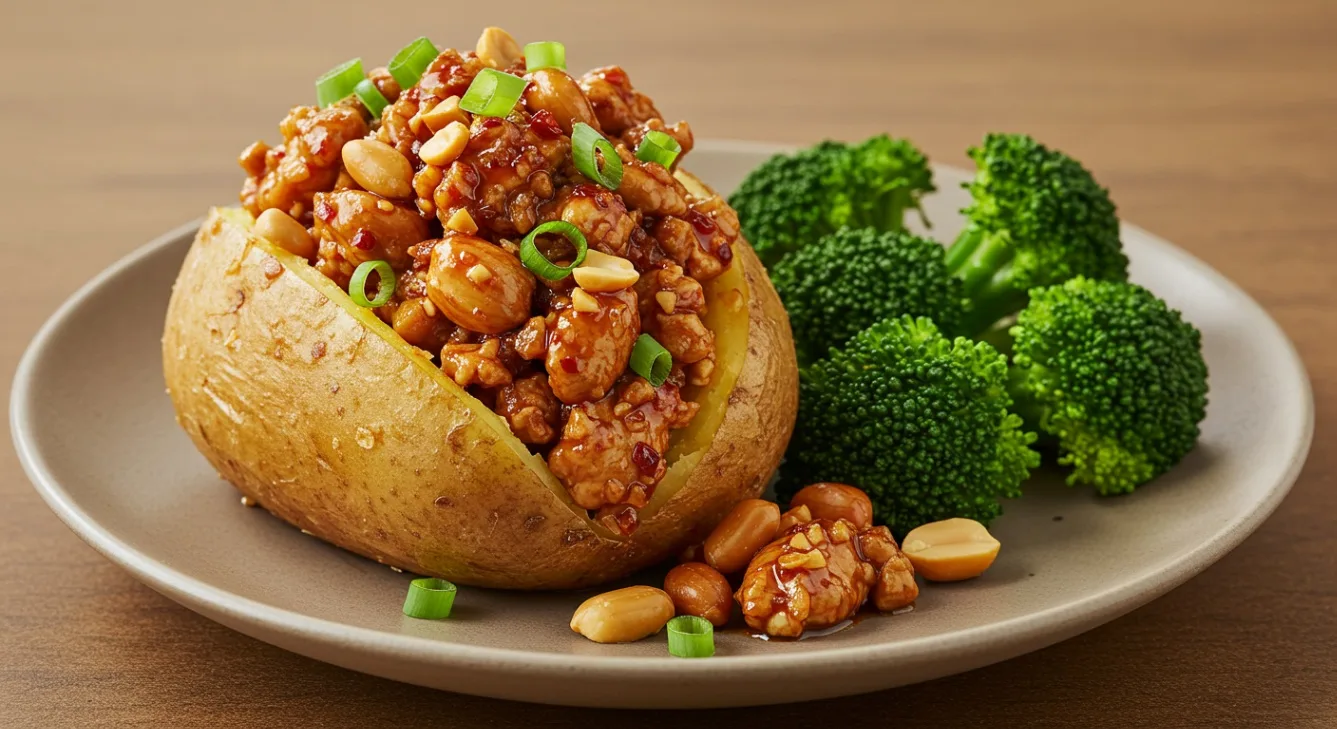 BBQ Oink Spud with Steamed broccoli
