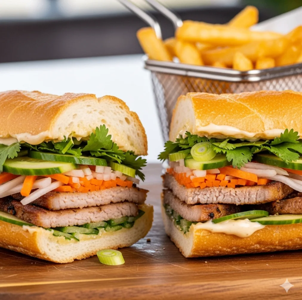 (No Jalapeno) Pork Chop Banh Mi Meal with Fries [Large]