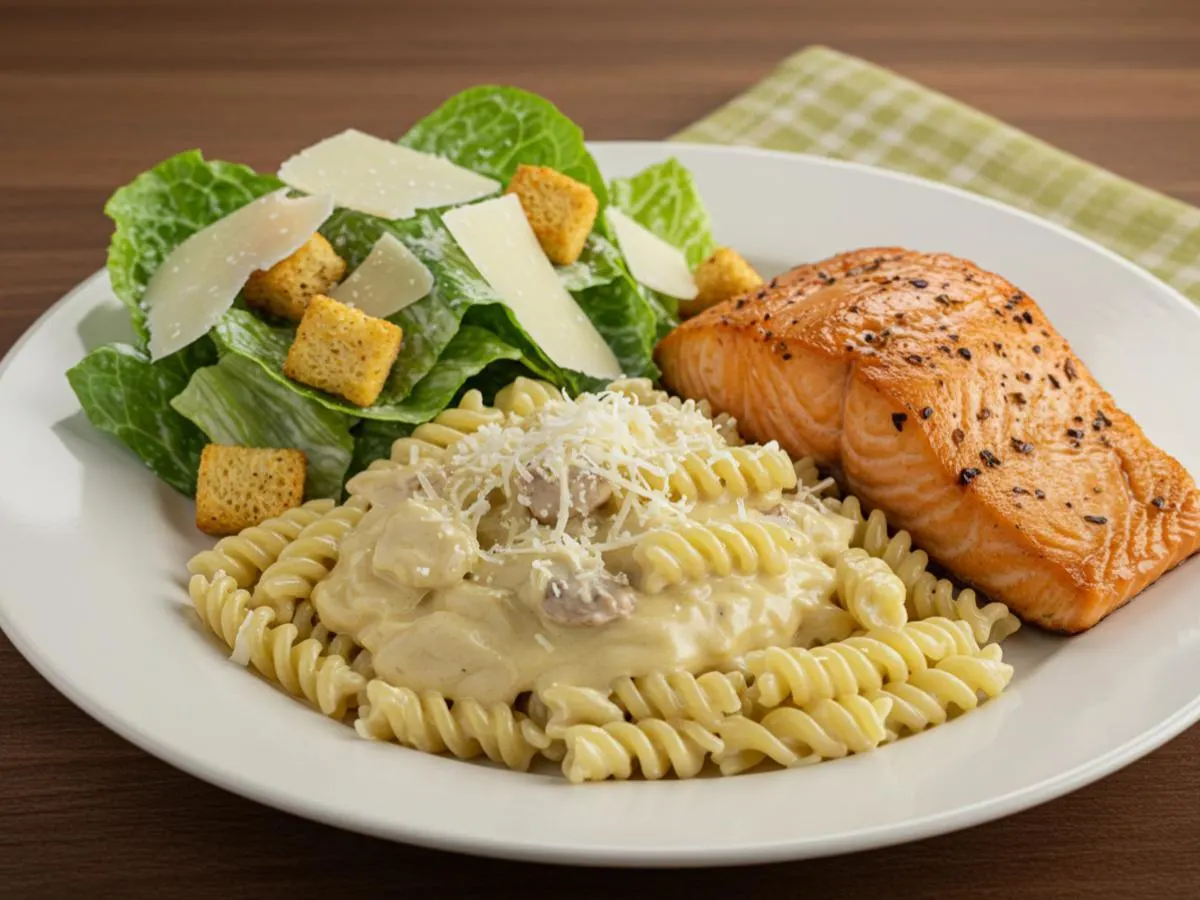 Salmon Alfredo and Caesar Salad