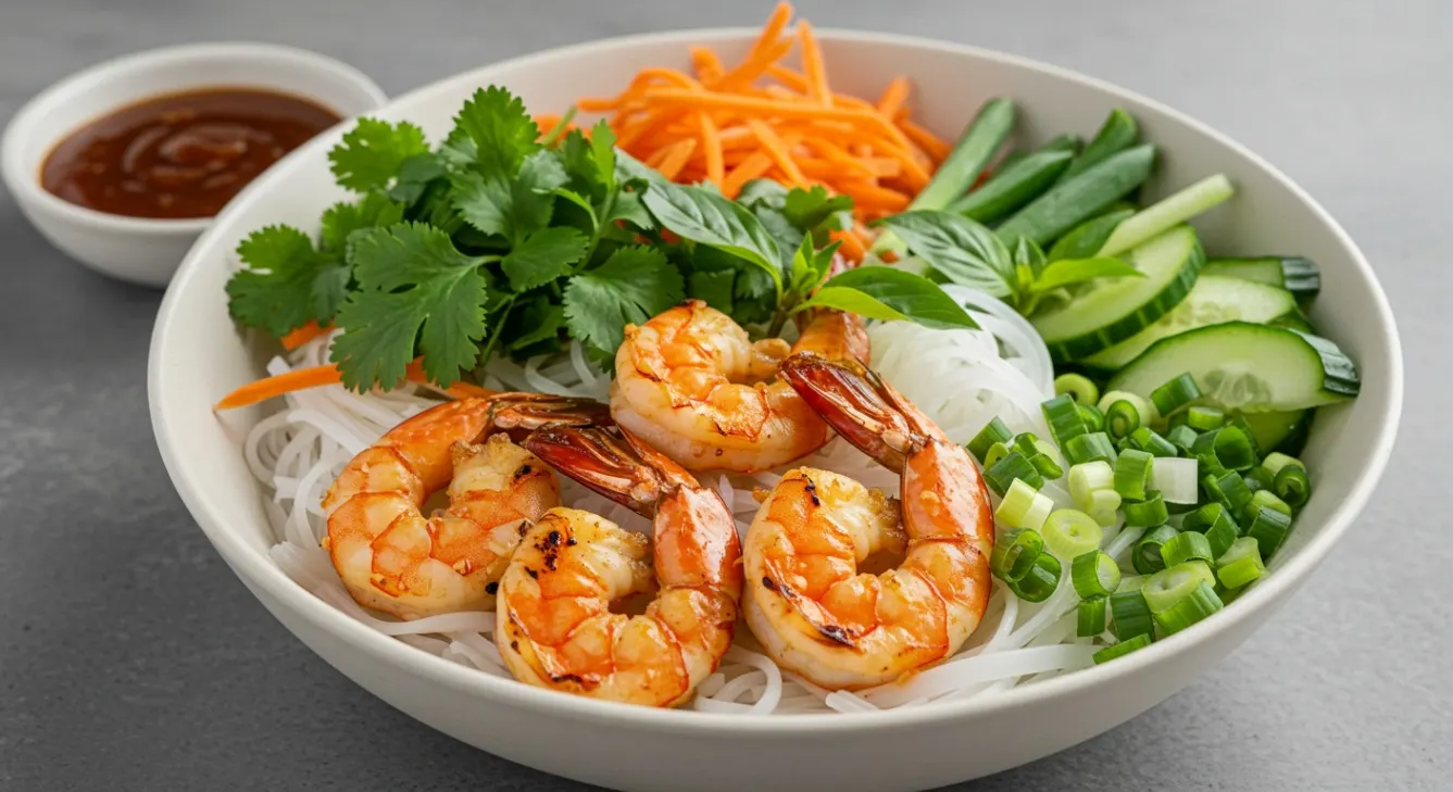 Grilled Shrimp Bun Bowl With Hoisin Sauce