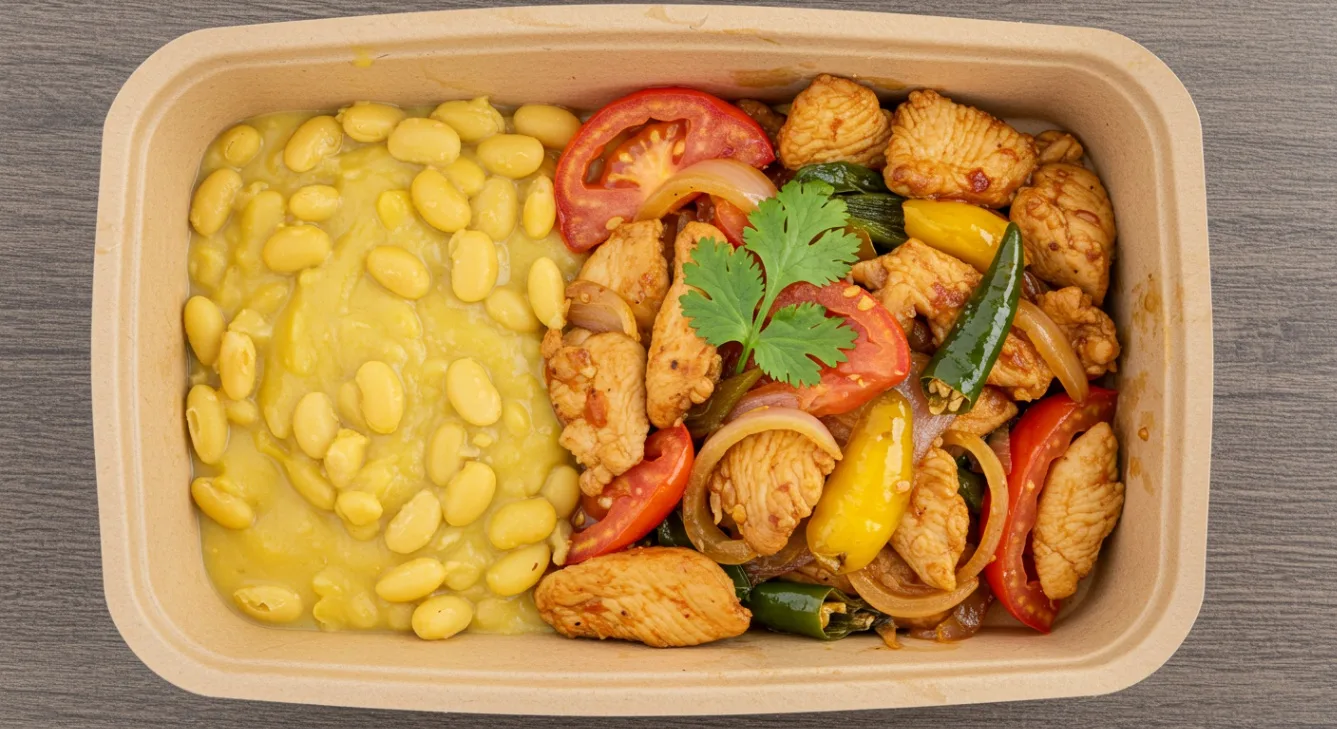 Chicken Saltado with Yellow Chili Beans