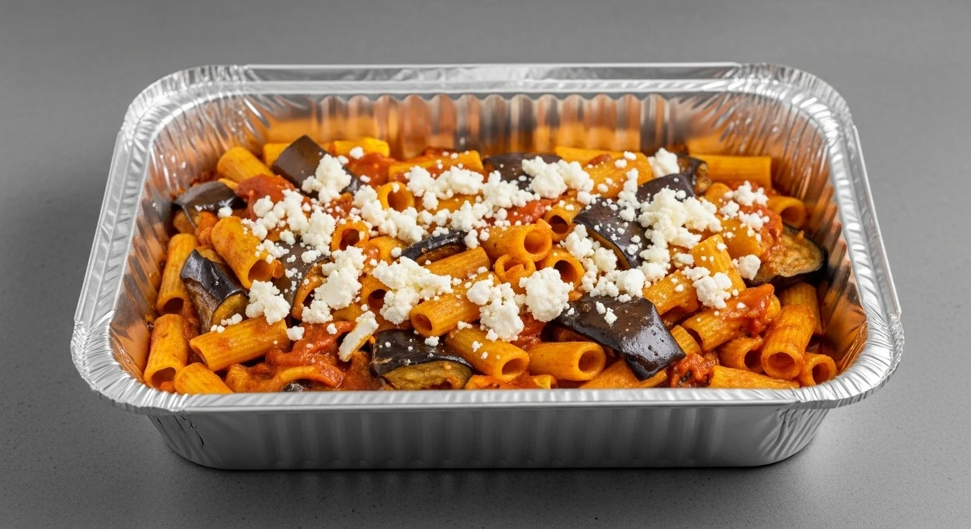 Mezzi Rigatoni Oven Roasted Eggplant, Oven Roasted Plum Ripen Tomato, Feta Cheese