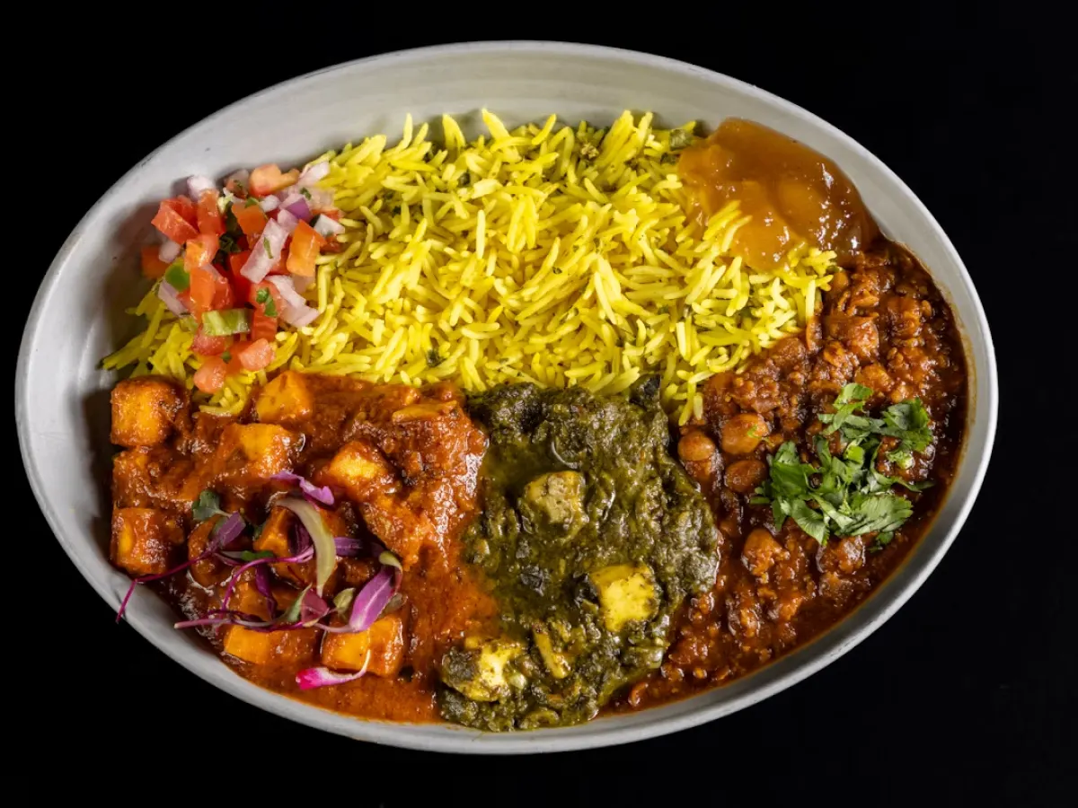 Punjabi By Nature Bowl with Chicken Tikka Masala, Chana Masala, and Saag Paneer