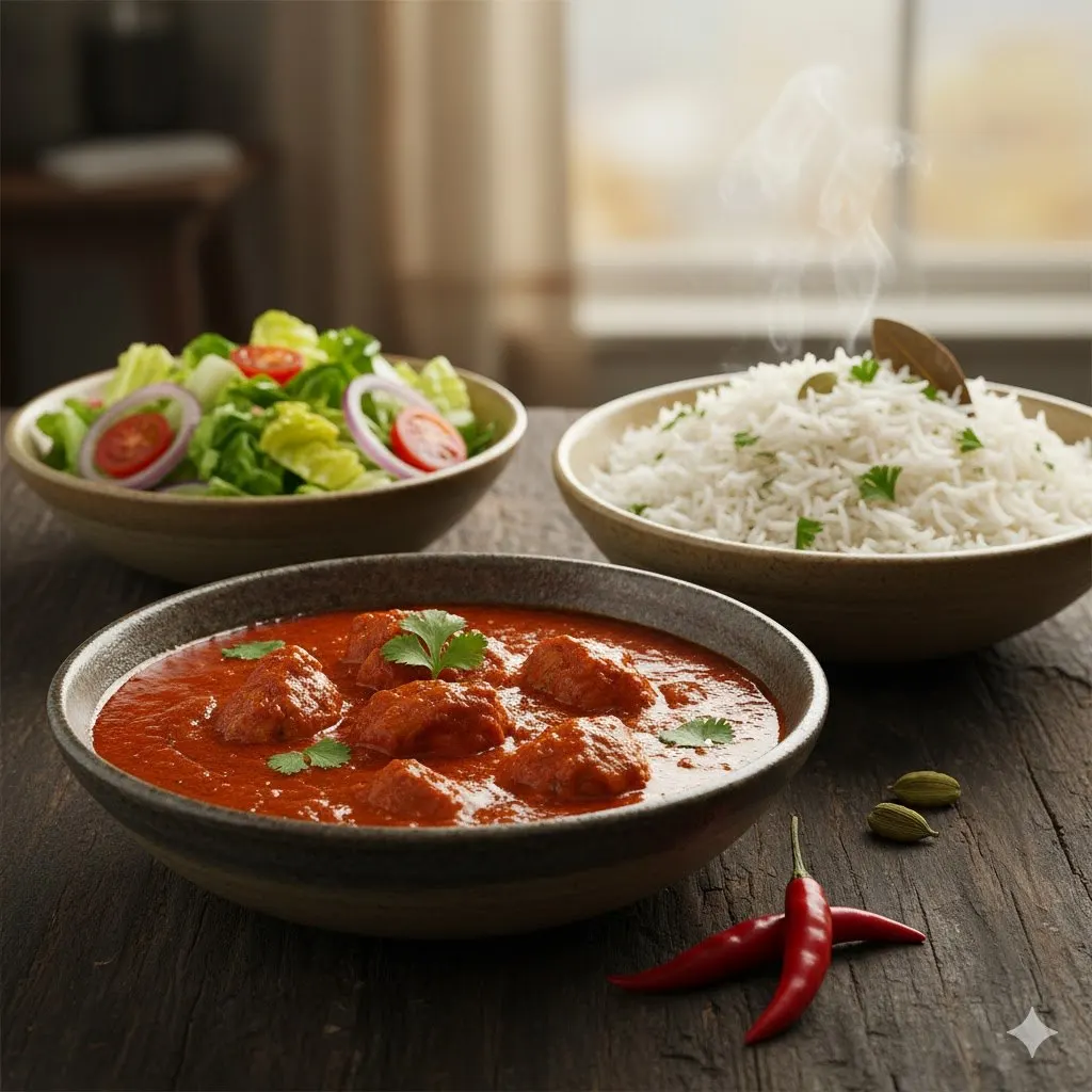 Chicken Vindaloo with Basmati Rice and Green Salad