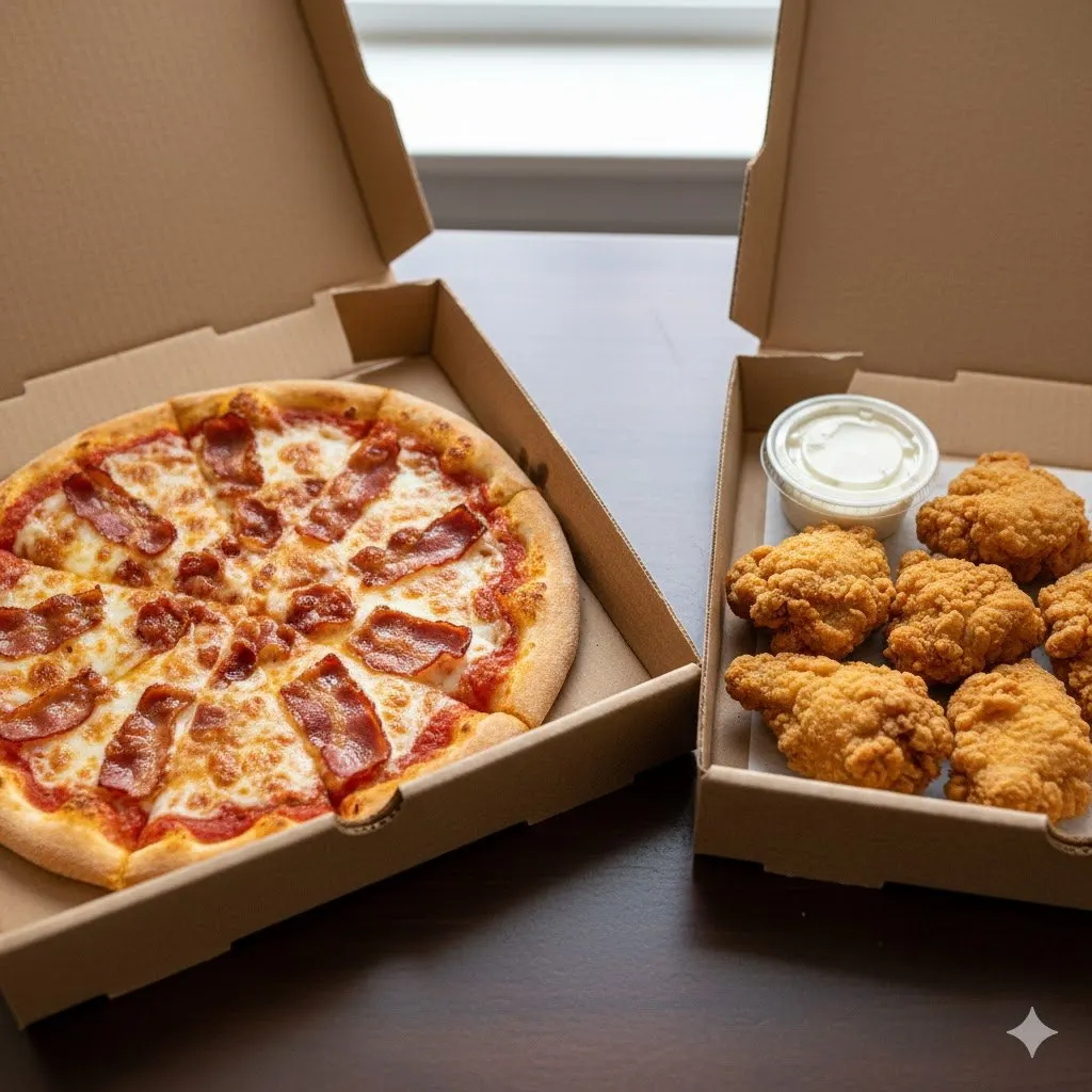 Personal Bacon Pizza and Boneless Plain Wings