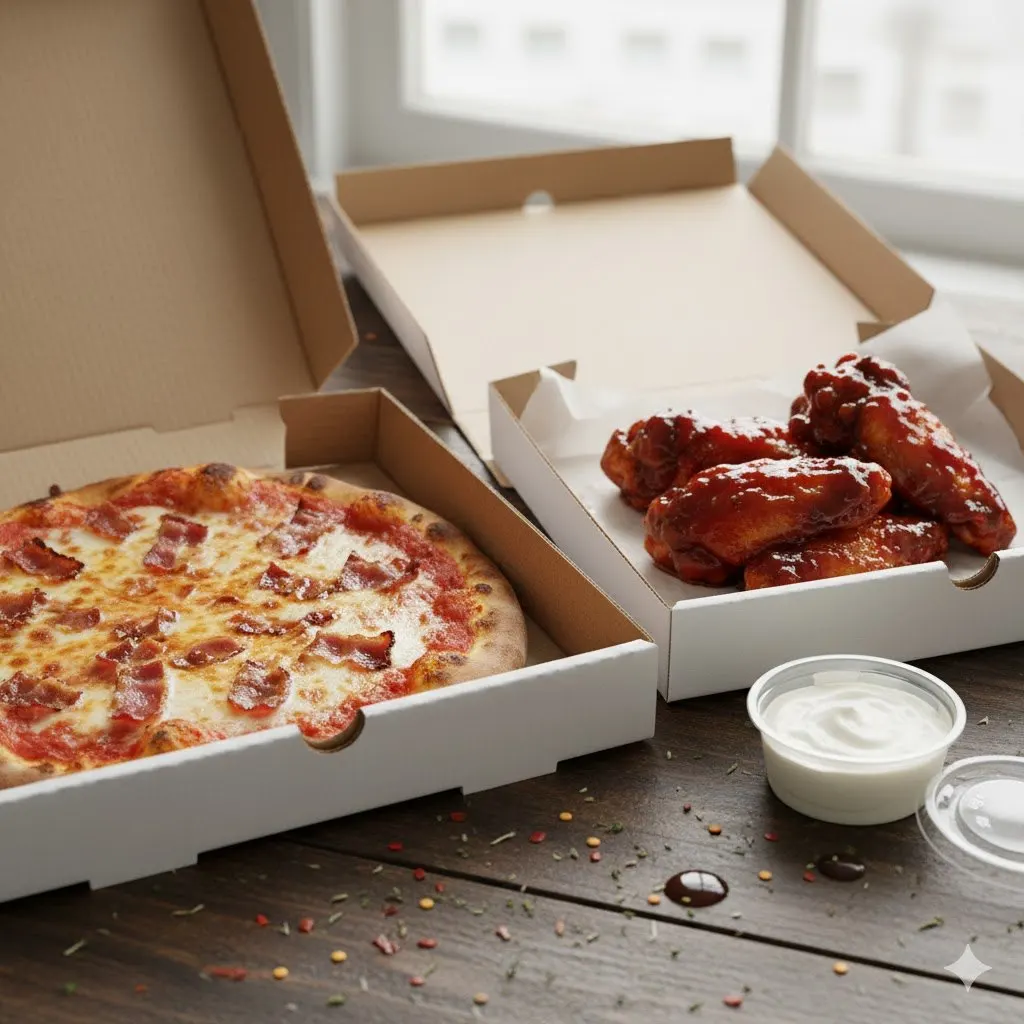 Personal Bacon Pizza and Boneless BBQ Wings