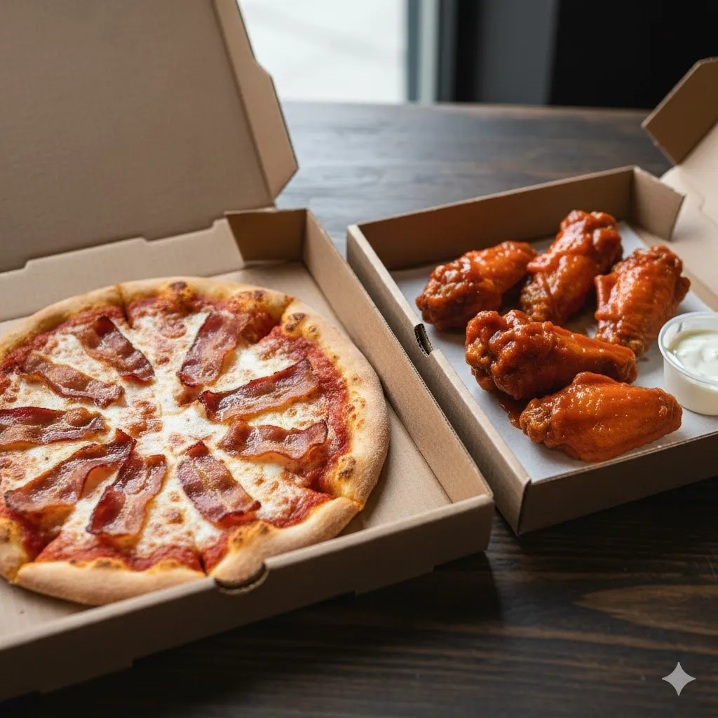Personal Bacon Pizza and Boneless Mild Buffalo Wings