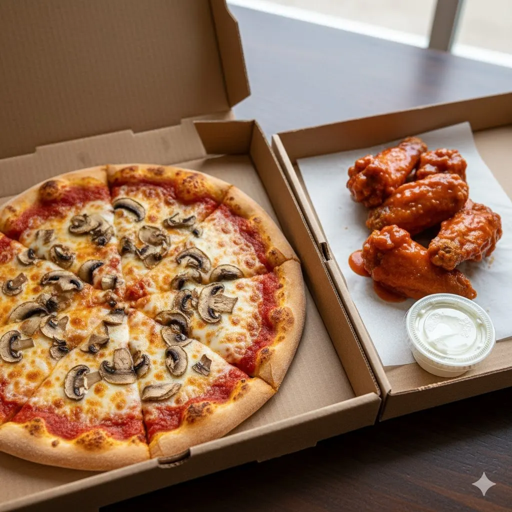 Personal Mushroom Pizza and Boneless Mild Buffalo Wings