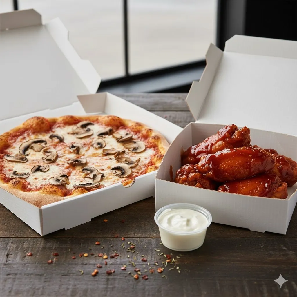 Personal Mushroom Pizza and Boneless BBQ Wings
