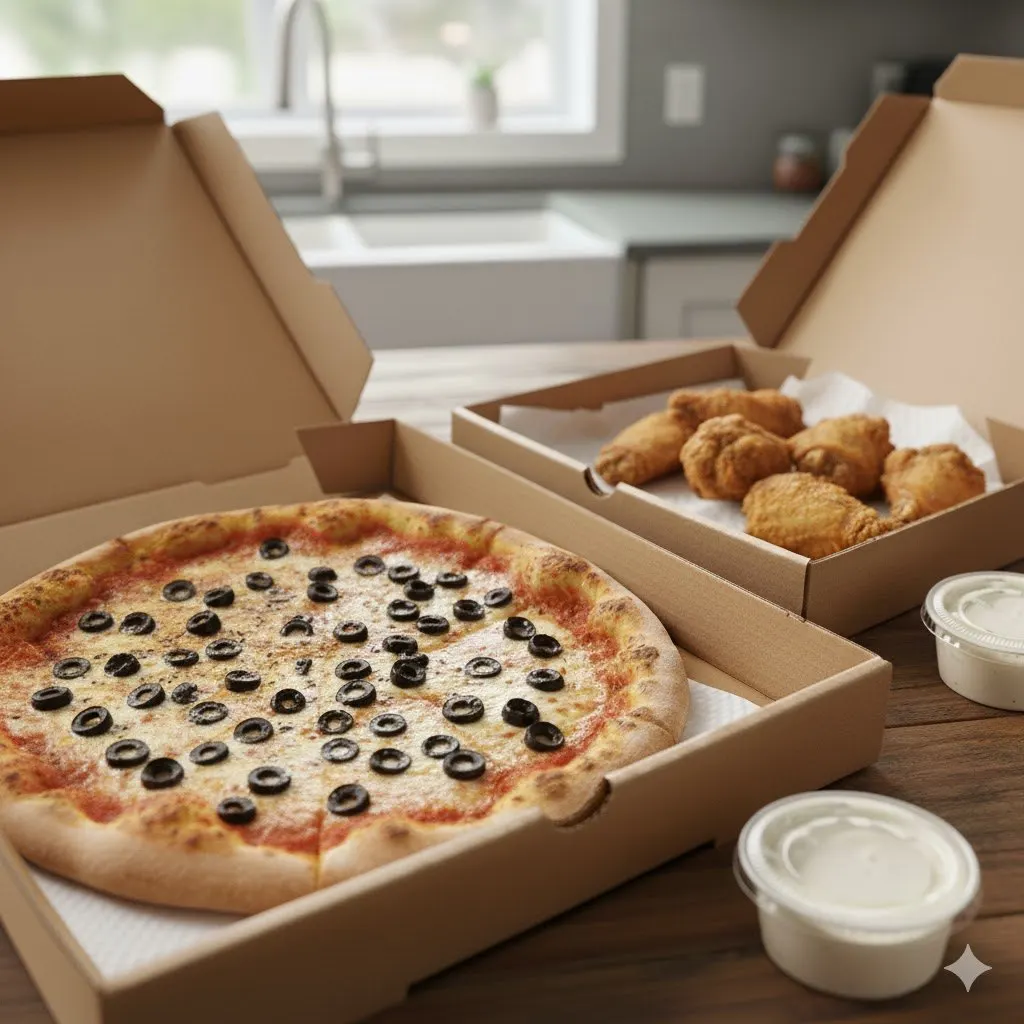 Personal Black Olives Pizza and Boneless Plain Wings