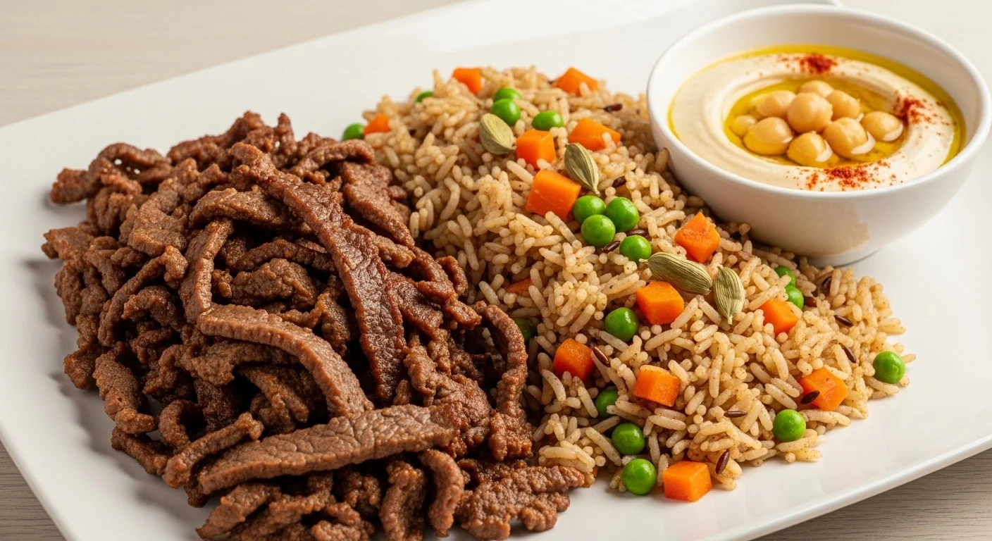 Beef Shawarma with Arabic Rice and Msabaha