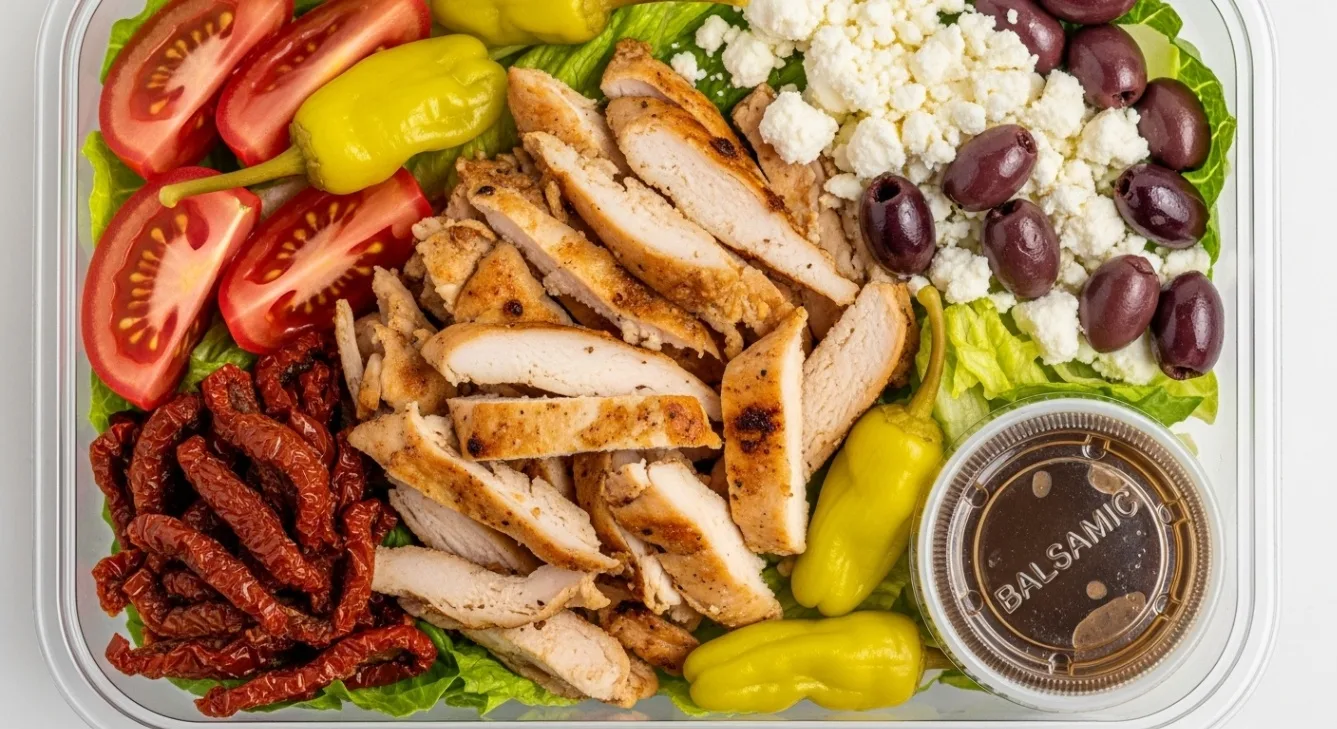 Chicken Shawarma Greek Salad with Balsamic Dressing