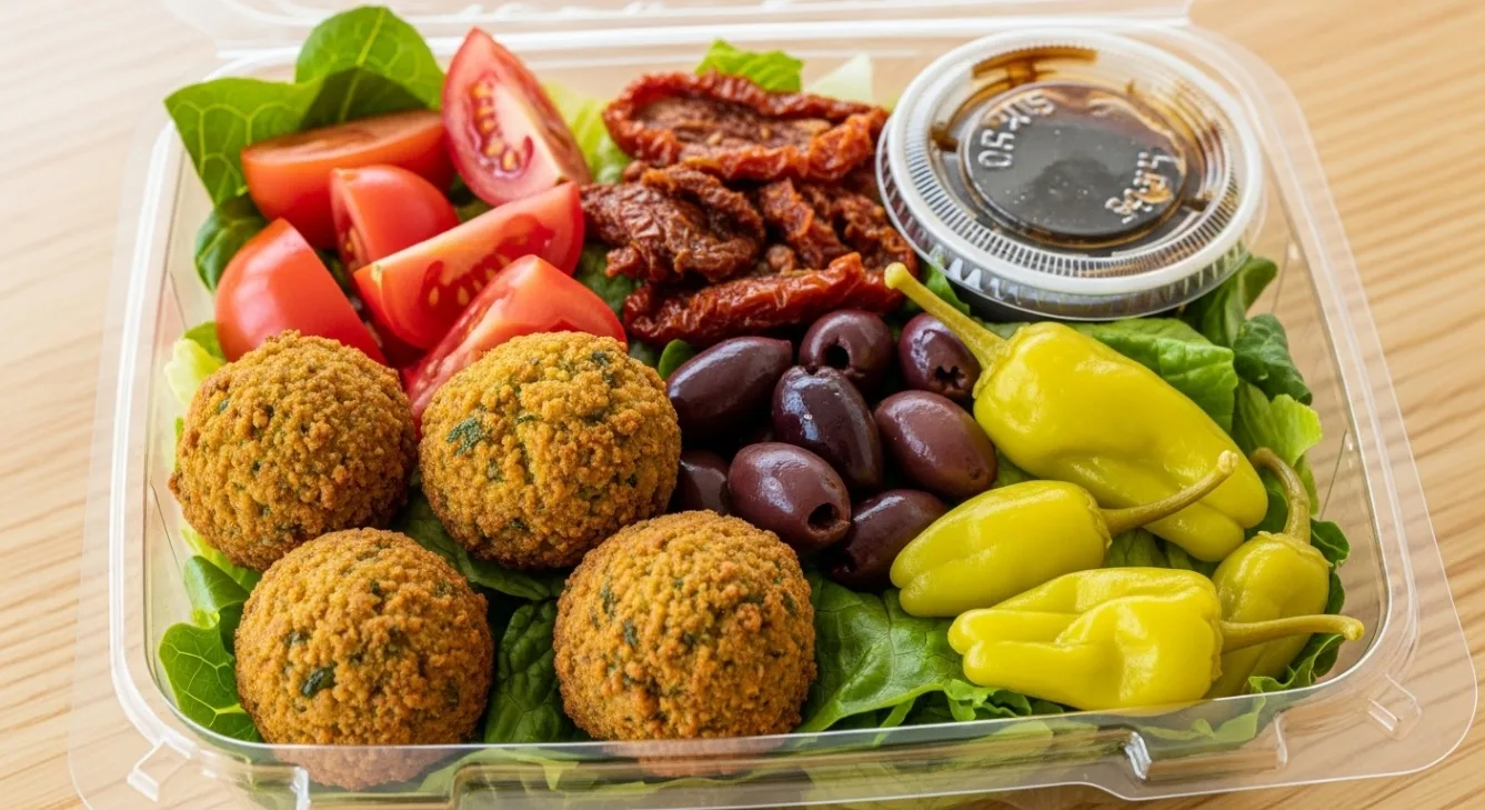 Vegan Falafel Greek Salad with Balsamic Dressing