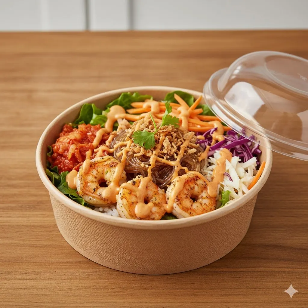 Garlic Shrimp Rice and Noodle Bowl