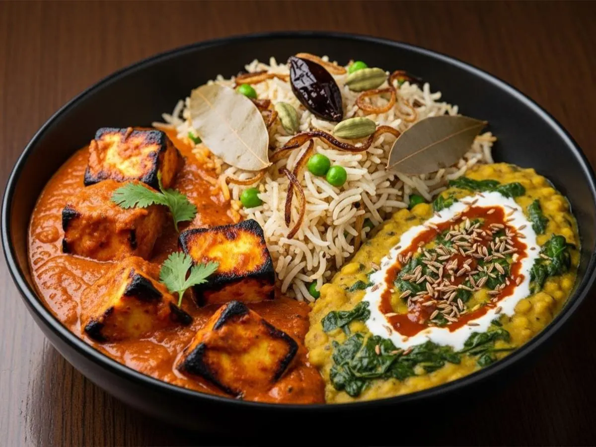 Paneer Tikka Masala, Pulav Rice & Dal Palak [16oz]