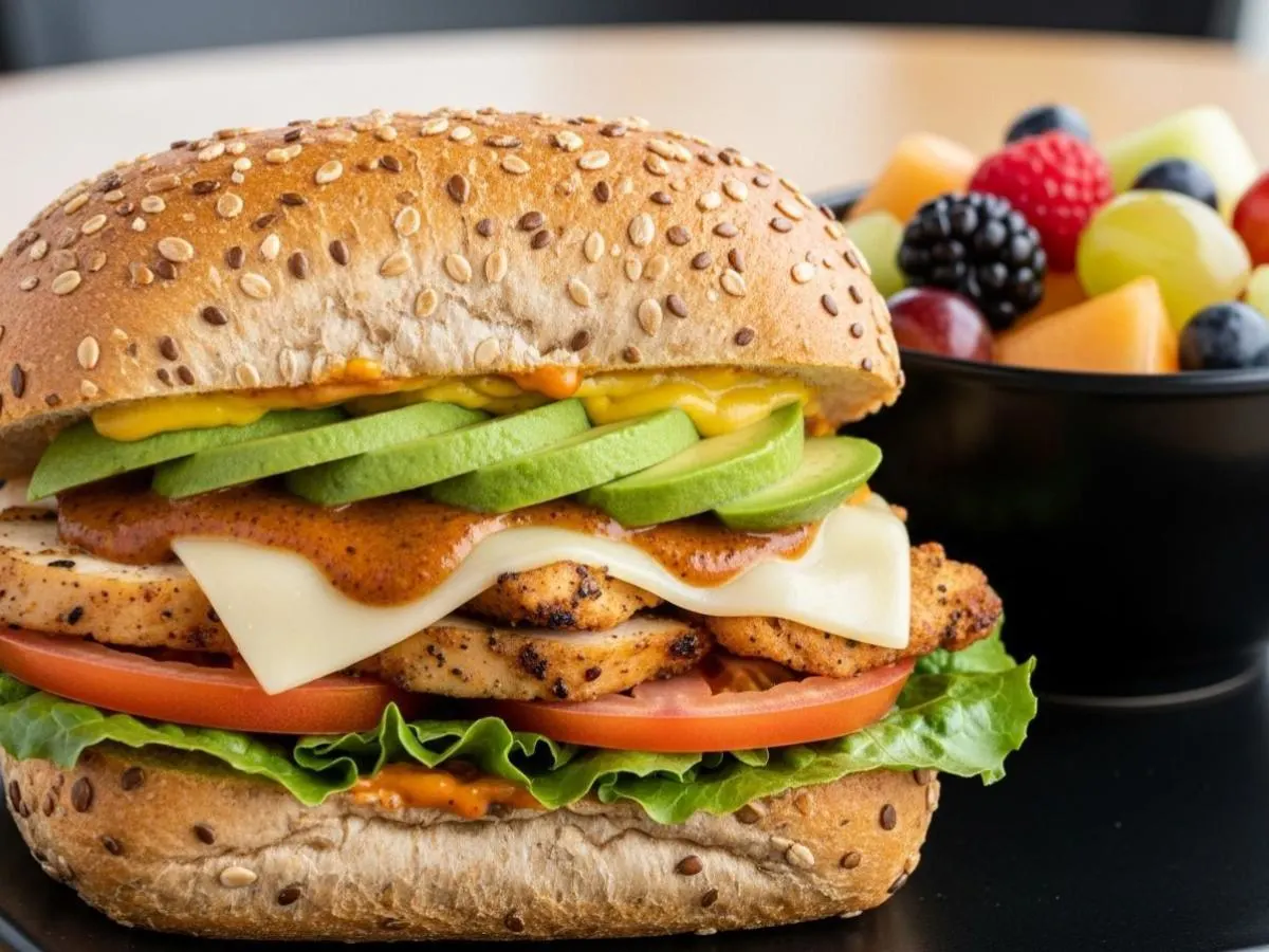Bella Sandwich on a Whole Wheat Roll With Fruit Salad