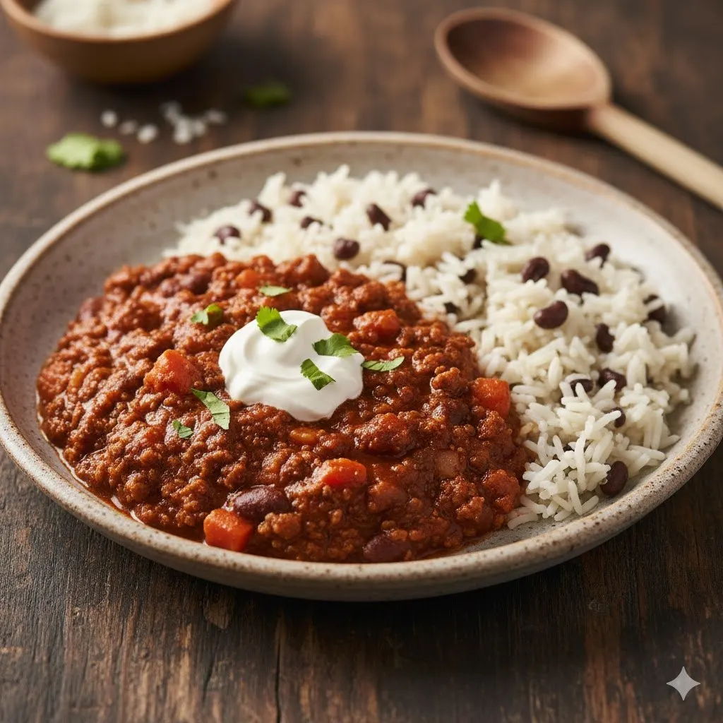 Texas Chili: Ground Turkey, Carrot, Onion, Chipotle Bbq, Black Eyed Peas & Rice