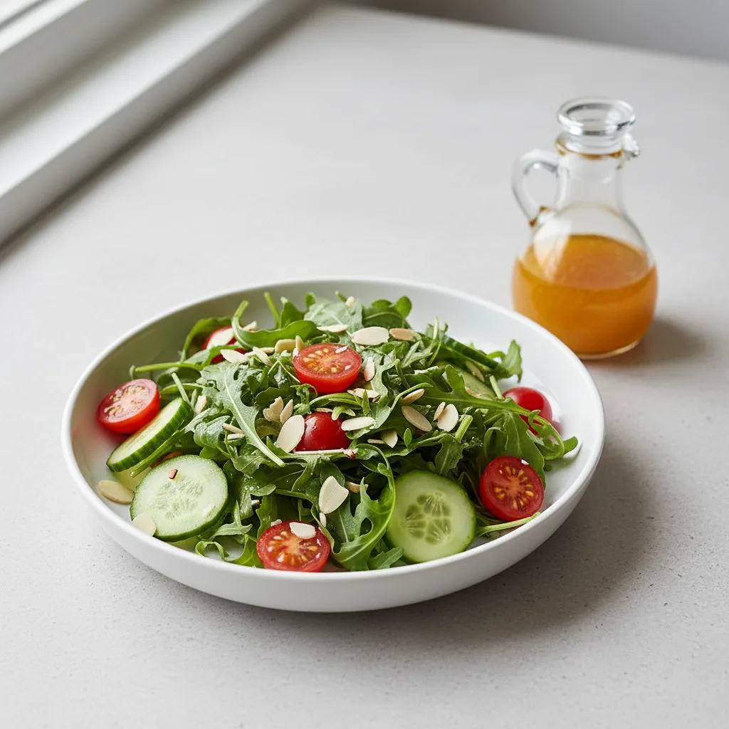 Jain Friendly Arugula Almond Salad (No Beets) Jain Friendly Arugula Almond Salad (No Beets)