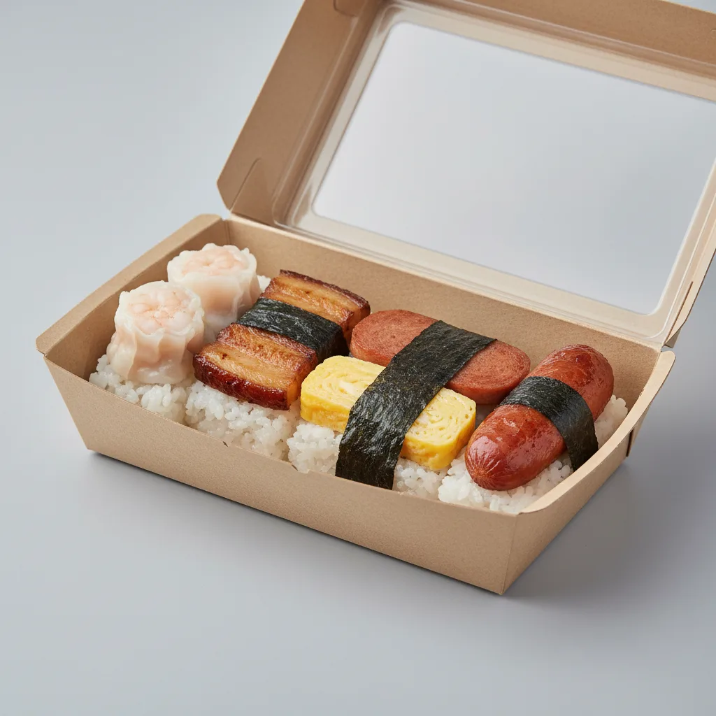 Shrimp Ha Gao Musubi, Pork Musubi, Spam & Tamago Musubi, Longanisa Musubi Shrimp Ha Gao Musubi, Pork Musubi, Spam & Tamago Musubi, Longanisa Musubi