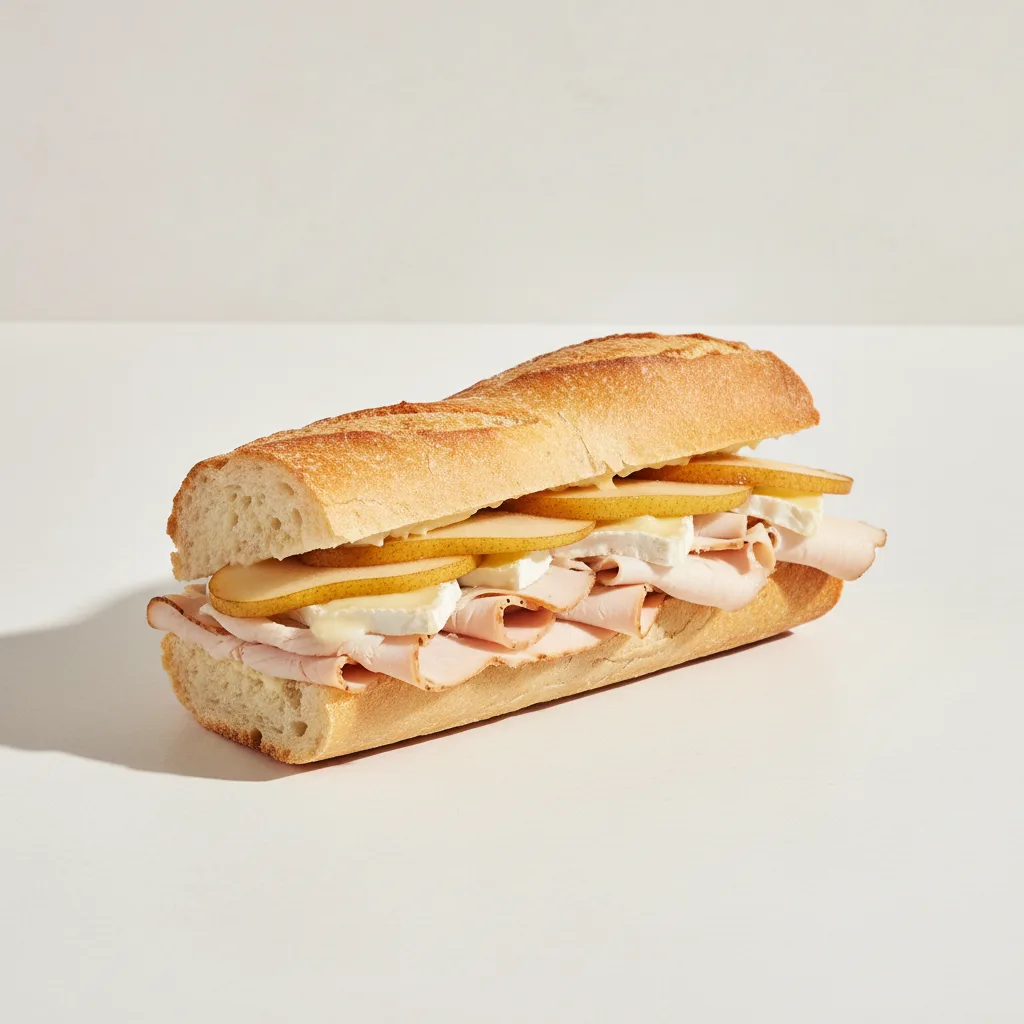 Turkey, Pear, Brie Cheese On French Baguette