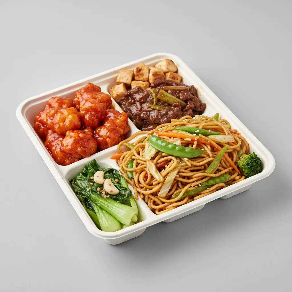 Orange Chicken, Kung Pao Chicken, Sausage Fried Rice, Bok Choy & Garlic Orange Chicken, Kung Pao Chicken, Sausage Fried Rice, Bok Choy & Garlic