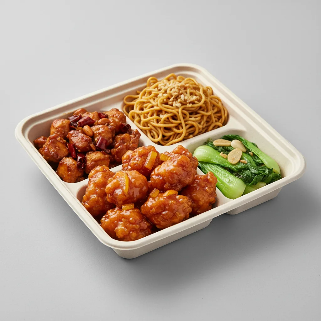 Orange Chicken, Kung Pao Chicken, Garlic Noodles, Bok Choy and Garlic Orange Chicken, Kung Pao Chicken, Garlic Noodles, Bok Choy and Garlic