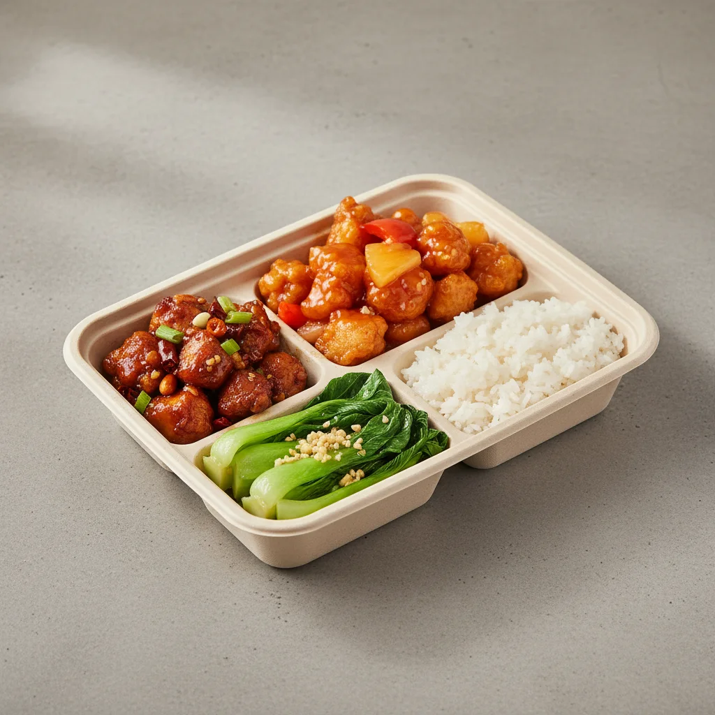 Sweet & Sour Chicken, Kung Pao Chicken, Steamed Jasmine Rice, Bok Choy & Garlic Sweet & Sour Chicken, Kung Pao Chicken, Steamed Jasmine Rice, Bok Choy & Garlic