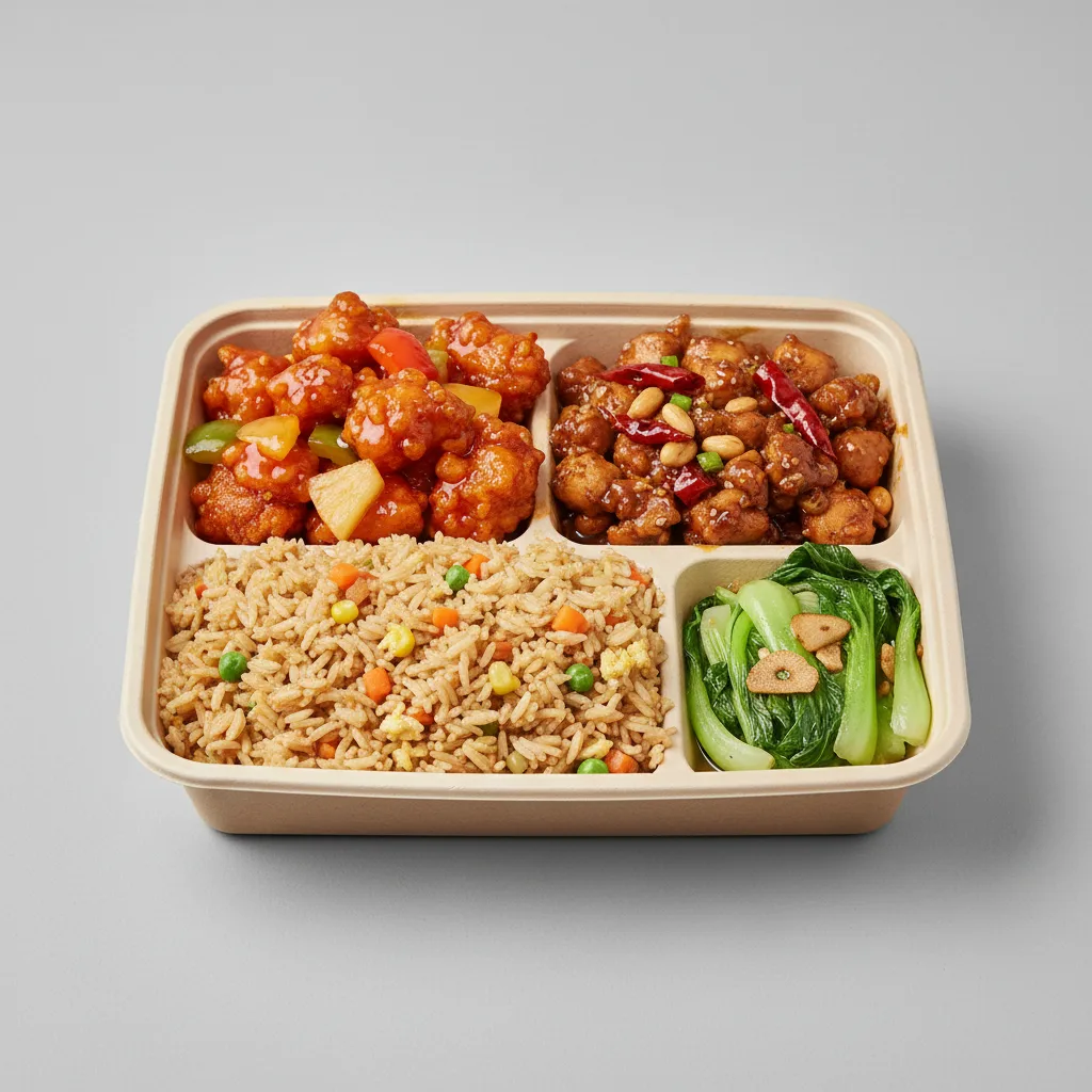 Sweet & Sour Chicken, Kung Pao Chicken, Vegetable Fried Rice, Bok Choy & Garlic Sweet & Sour Chicken, Kung Pao Chicken, Vegetable Fried Rice, Bok Choy & Garlic