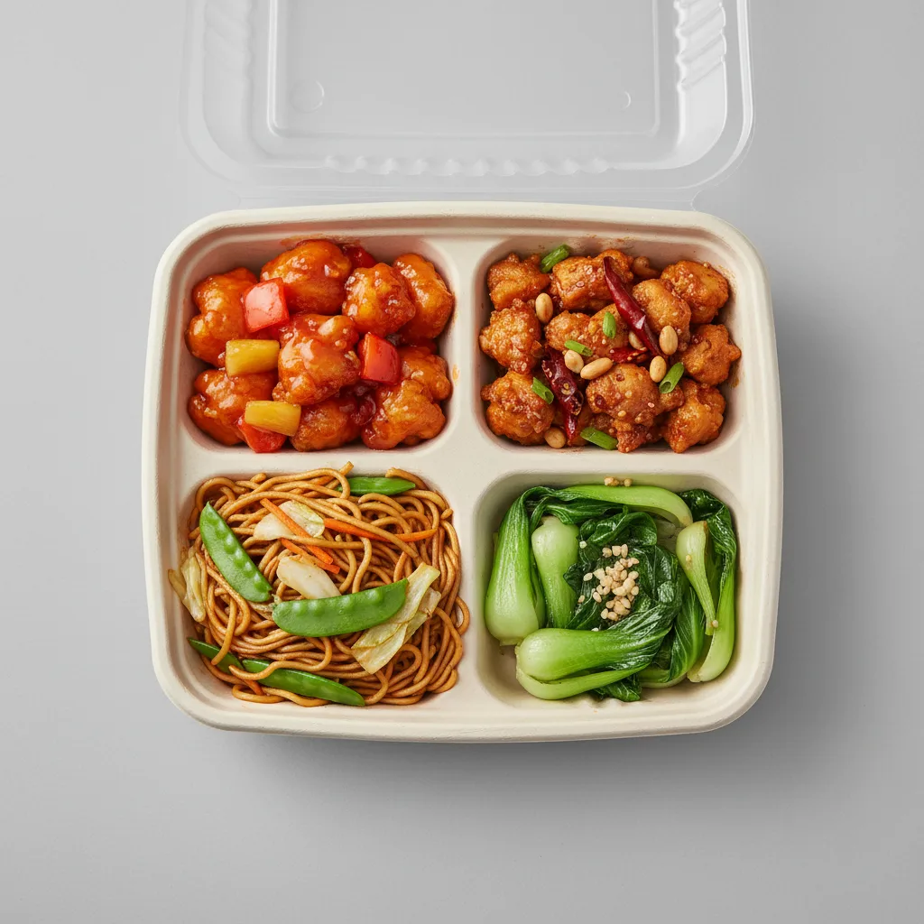 Sweet & Sour Chicken, Kung Pao Chicken, Vegetable Chow Mein, Bok Choy & Garlic Sweet & Sour Chicken, Kung Pao Chicken, Vegetable Chow Mein, Bok Choy & Garlic