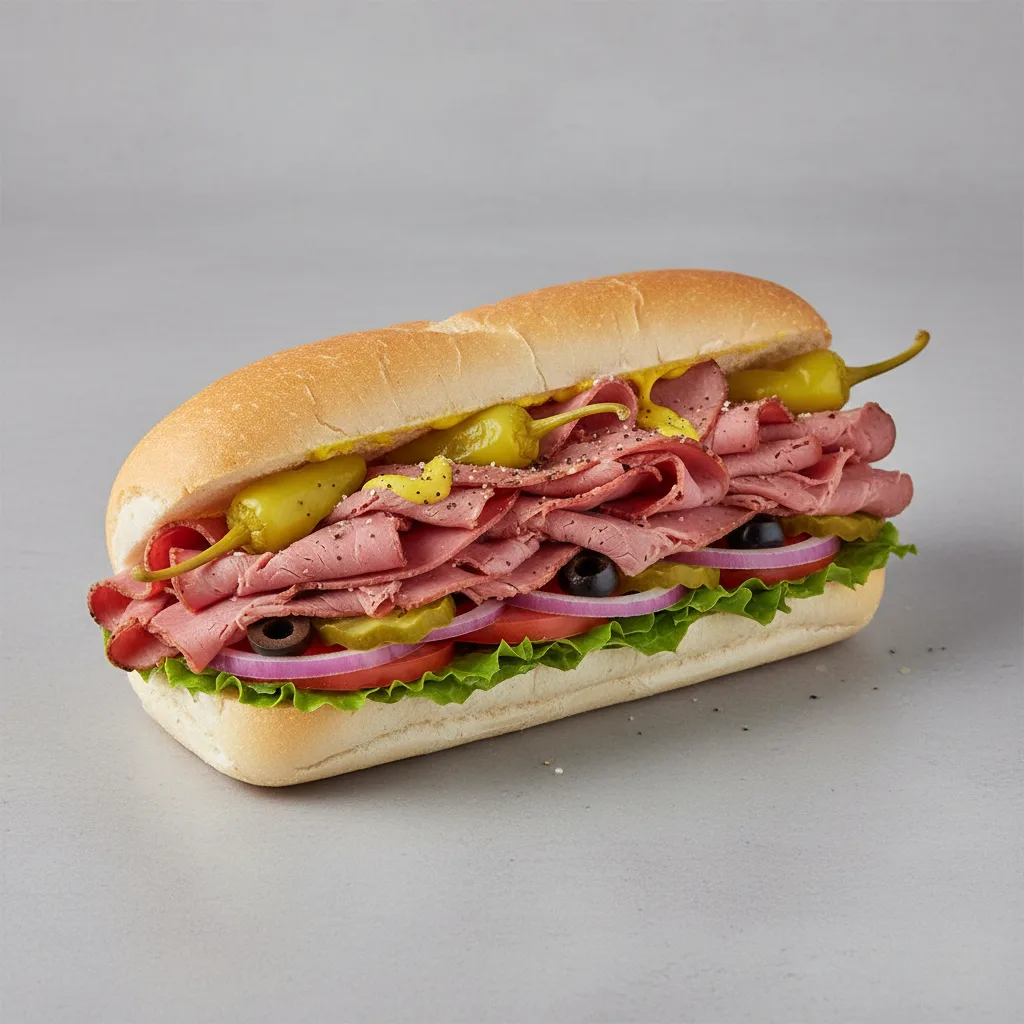 Regular Hot Pastrami Sub on White Bread (No Tomatoes) Regular Hot Pastrami Sub on White Bread (No Tomatoes)