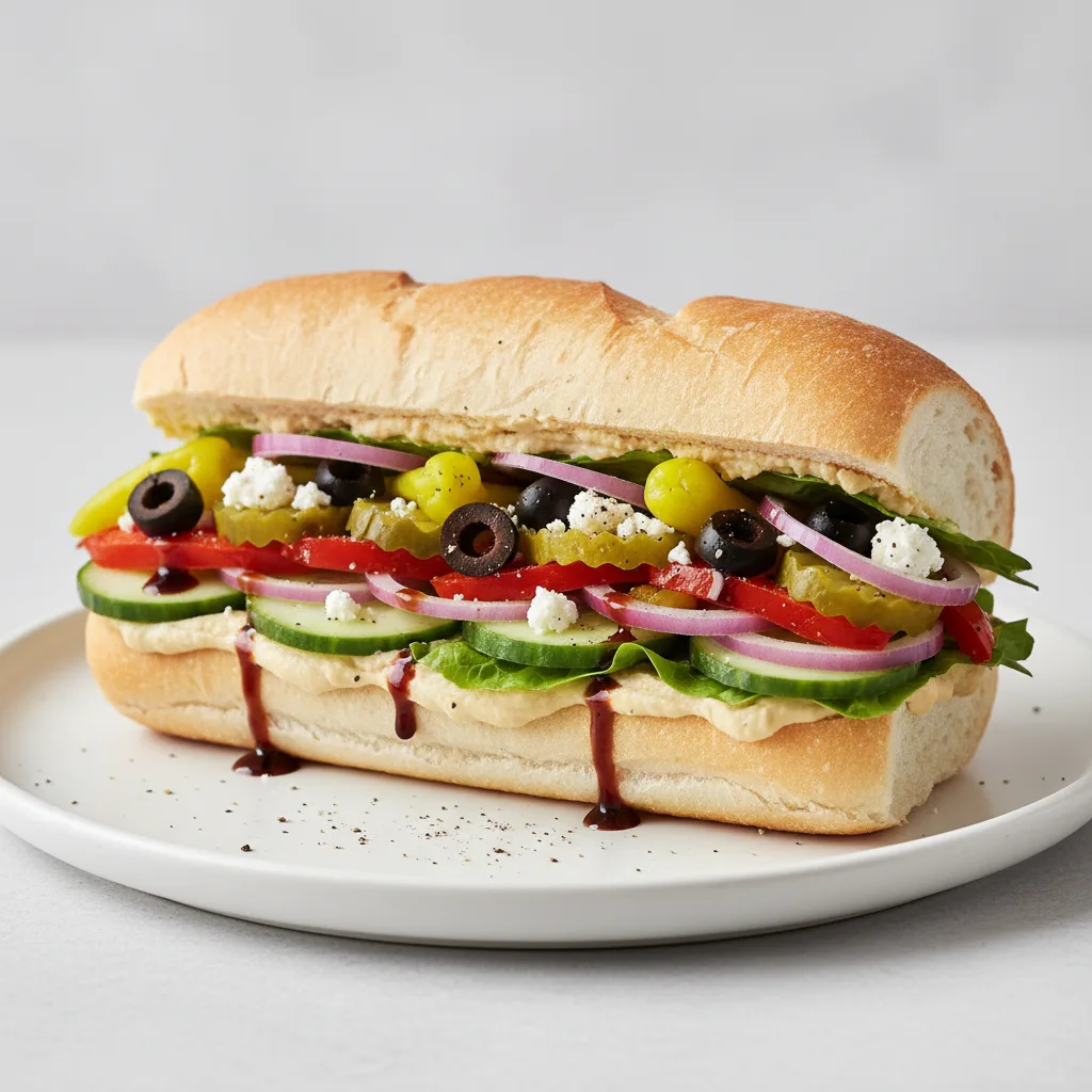 Greek Veggie Sub on White Bread (No Tomatoes) Greek Veggie Sub on White Bread (No Tomatoes)