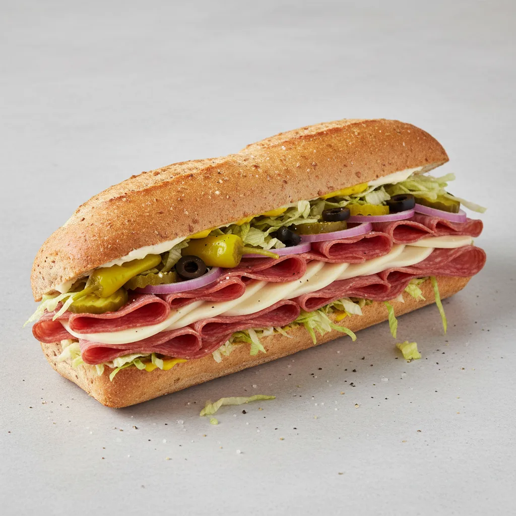 Regular Salami and Provolone Sub on Whole Grain Wheat Bread (No Tomatoes) Regular Salami and Provolone Sub on Whole Grain Wheat Bread (No Tomatoes)