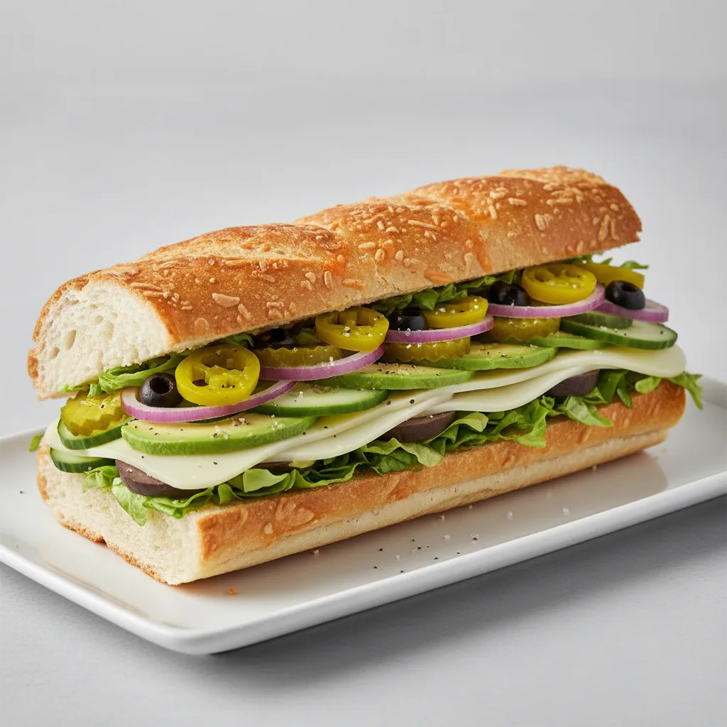 Cali Veggie Sub on Parmesan Bread (No Tomatoes) Cali Veggie Sub on Parmesan Bread (No Tomatoes)